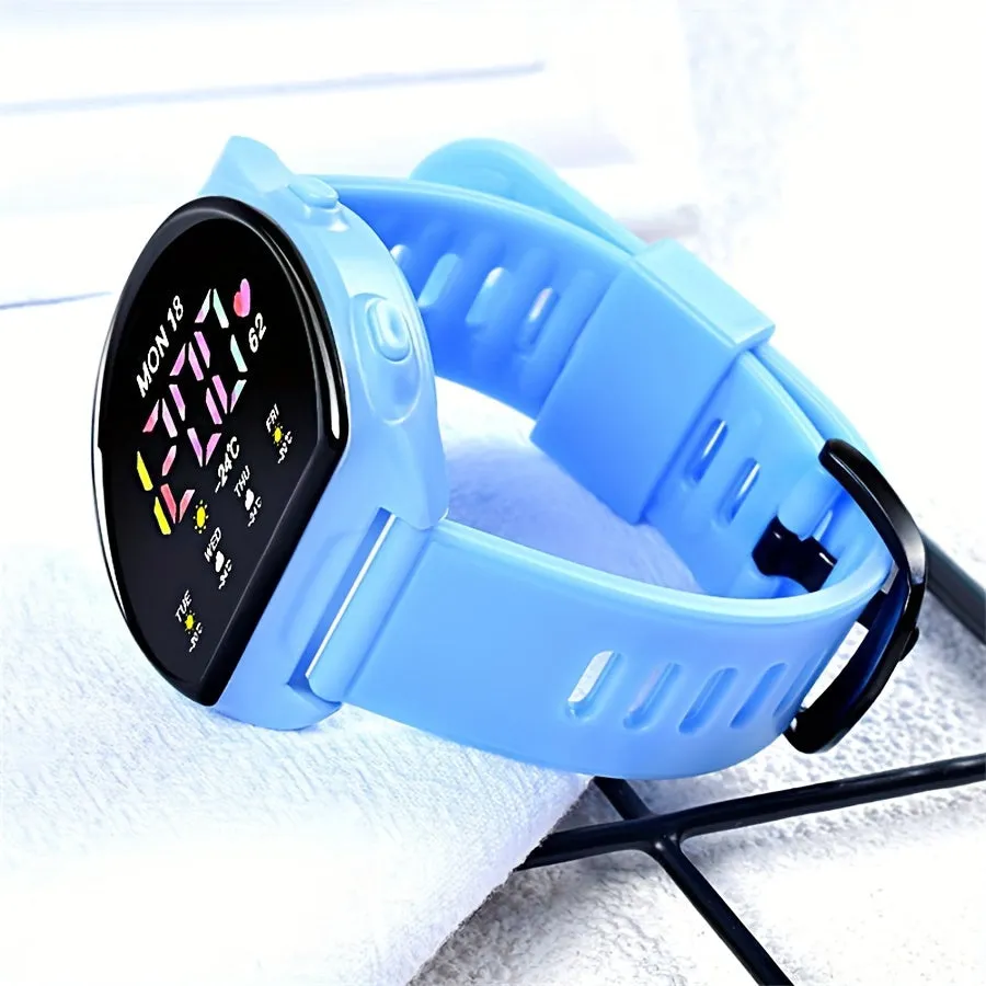 Women's Silicone Strap Semicircle Electronic Wristwatch, 24H Chronograph Date Multifunctional Electronic Watch FS
