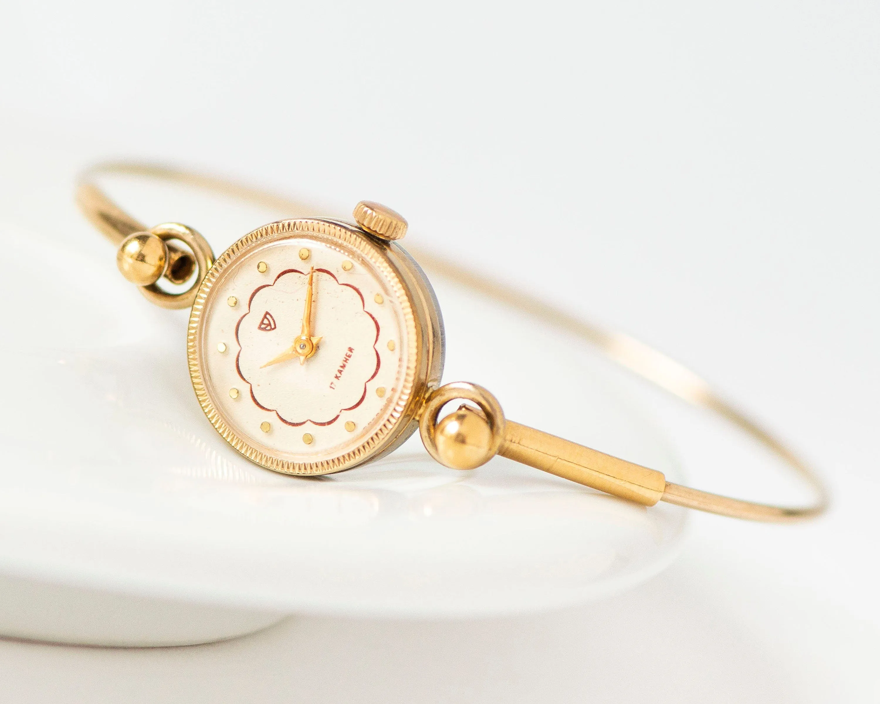 Women's Watch Ring Bracelet Vintage, Women's Wristwatch Round, Gold Plated Watch Seagull, Tiny Cocktail Watch, Delicate Womens Watch Gift