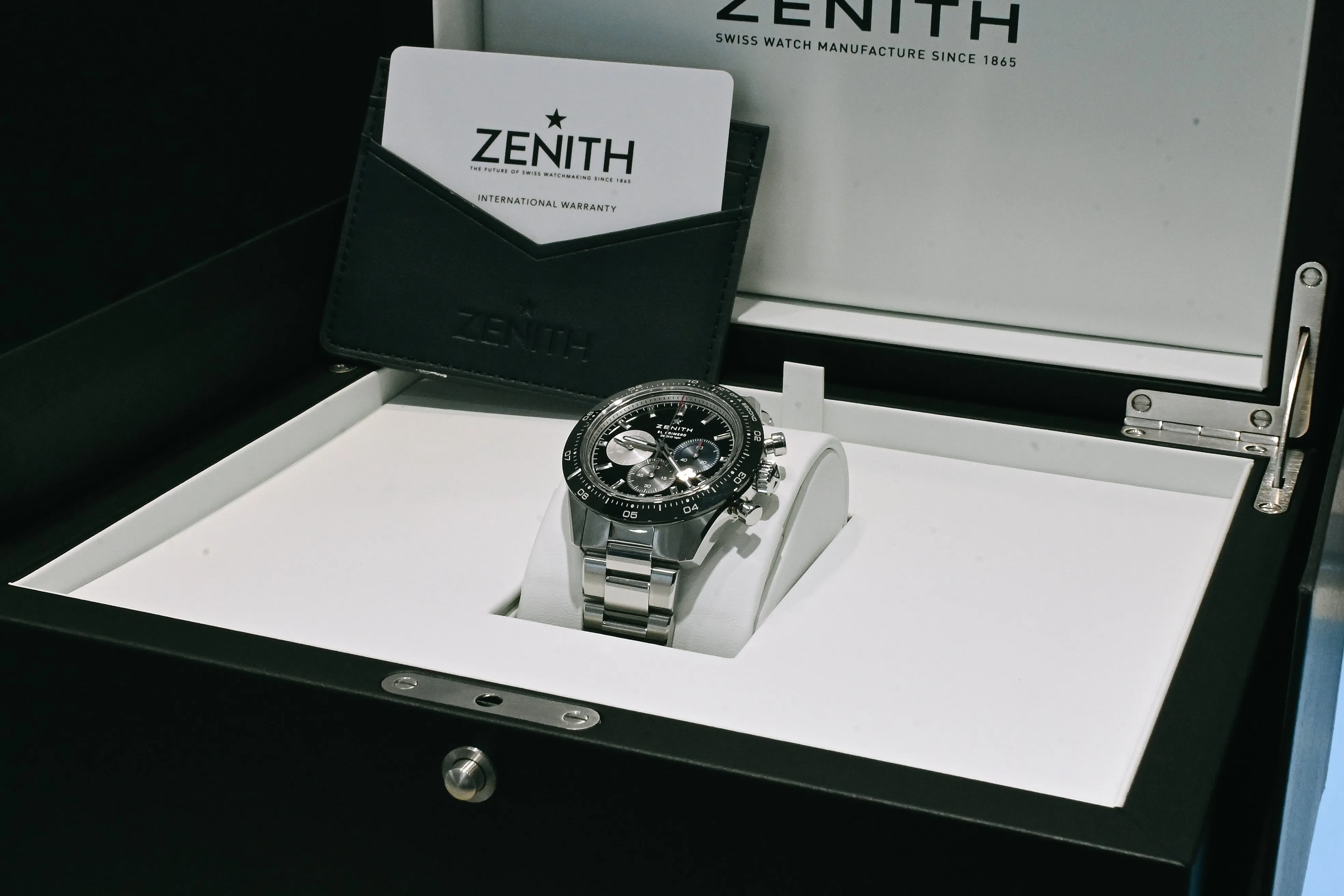 Zenith Men's El Primero Stainless Steel 41mm Black Chronograph Stick Dial Watch Reference #: 03.3100.3600/21.m3100