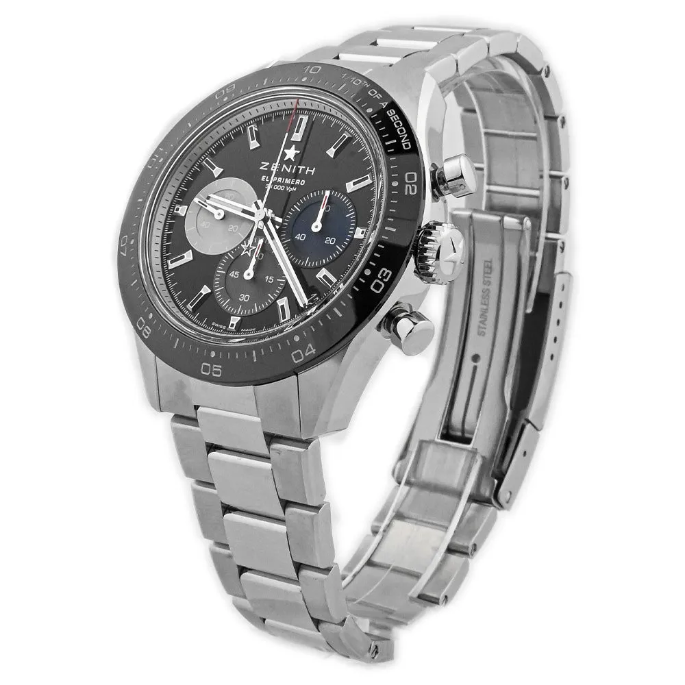 Zenith Men's El Primero Stainless Steel 41mm Black Chronograph Stick Dial Watch Reference #: 03.3100.3600/21.m3100